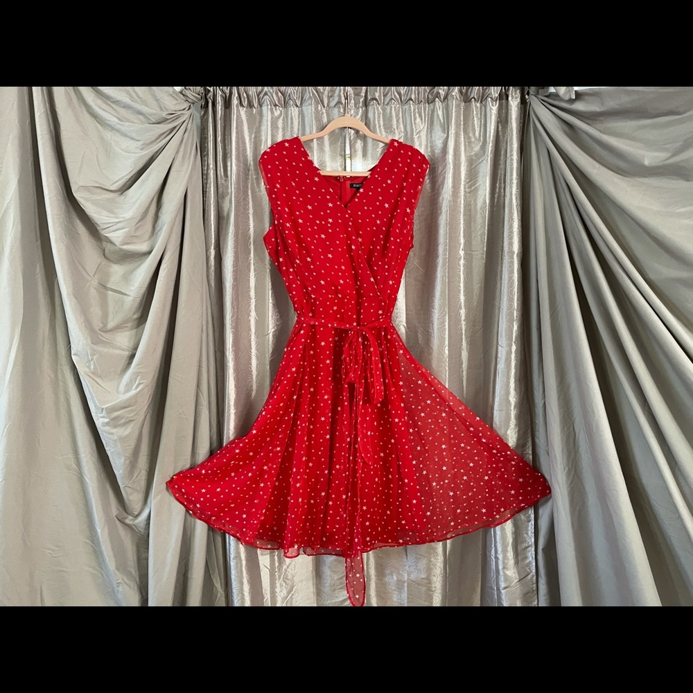 Red with Stars Flowing Knee Length Dress